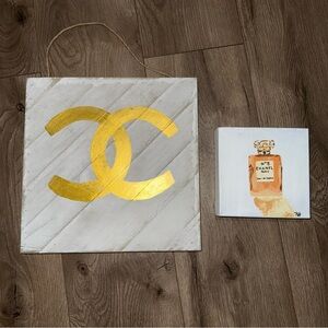 Chanel Gold and White Hand Painted Art Duo